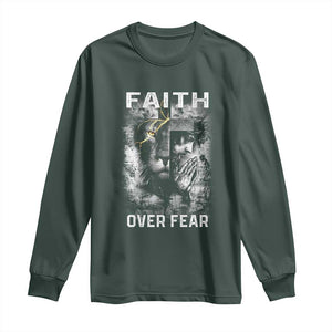 Christian Long Sleeve Shirt Faith Over Fear Jesus Lion TS09 Dark Forest Green Print Your Wear