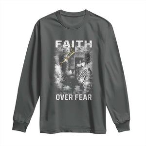 Christian Long Sleeve Shirt Faith Over Fear Jesus Lion TS09 Dark Heather Print Your Wear