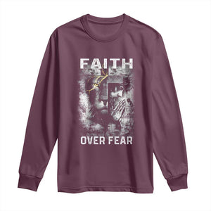 Christian Long Sleeve Shirt Faith Over Fear Jesus Lion TS09 Maroon Print Your Wear