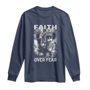 Christian Long Sleeve Shirt Faith Over Fear Jesus Lion TS09 Navy Print Your Wear