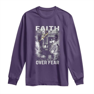 Christian Long Sleeve Shirt Faith Over Fear Jesus Lion TS09 Purple Print Your Wear