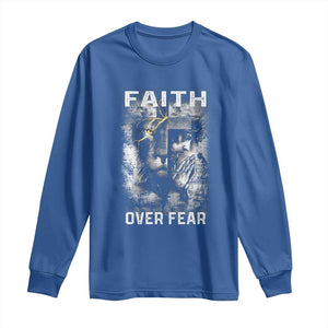 Christian Long Sleeve Shirt Faith Over Fear Jesus Lion TS09 Royal Blue Print Your Wear