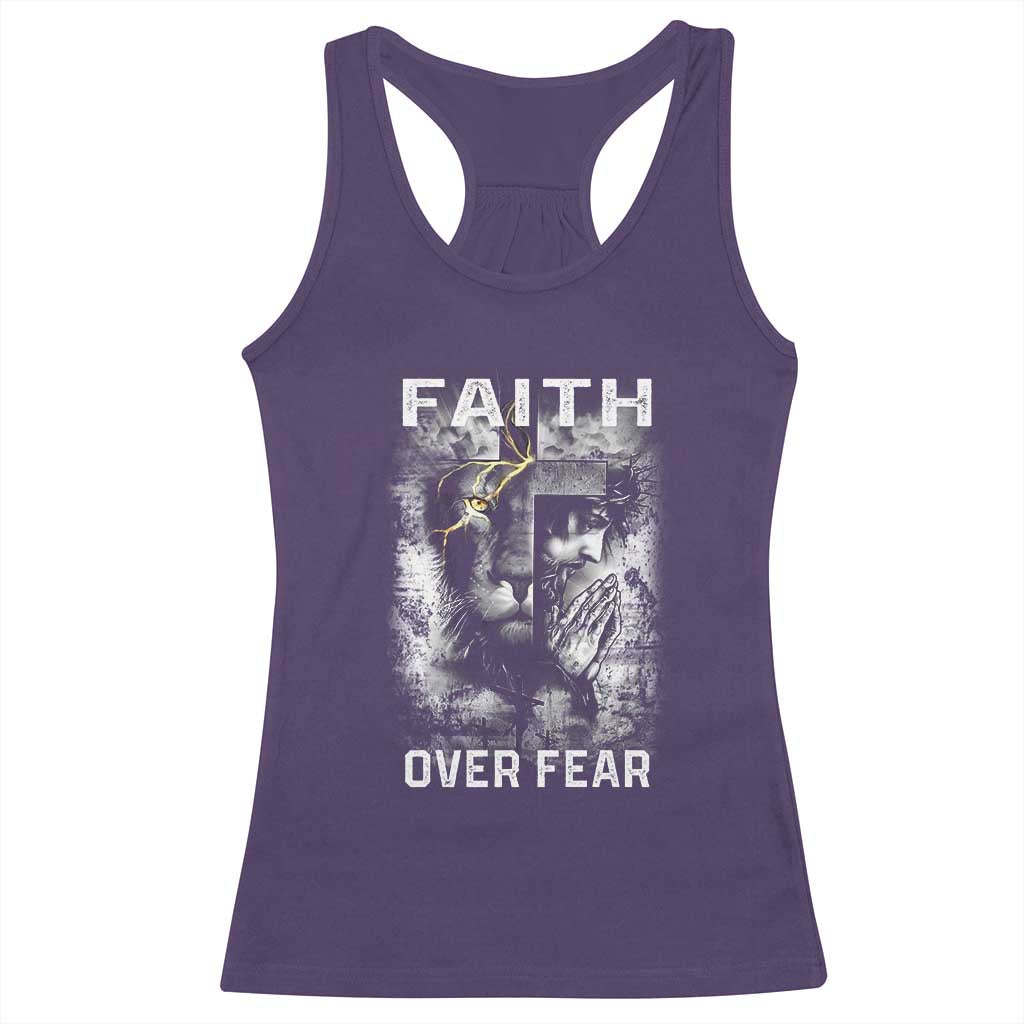 Christian Racerback Tank Top Faith Over Fear Jesus Lion TS09 Purple Print Your Wear