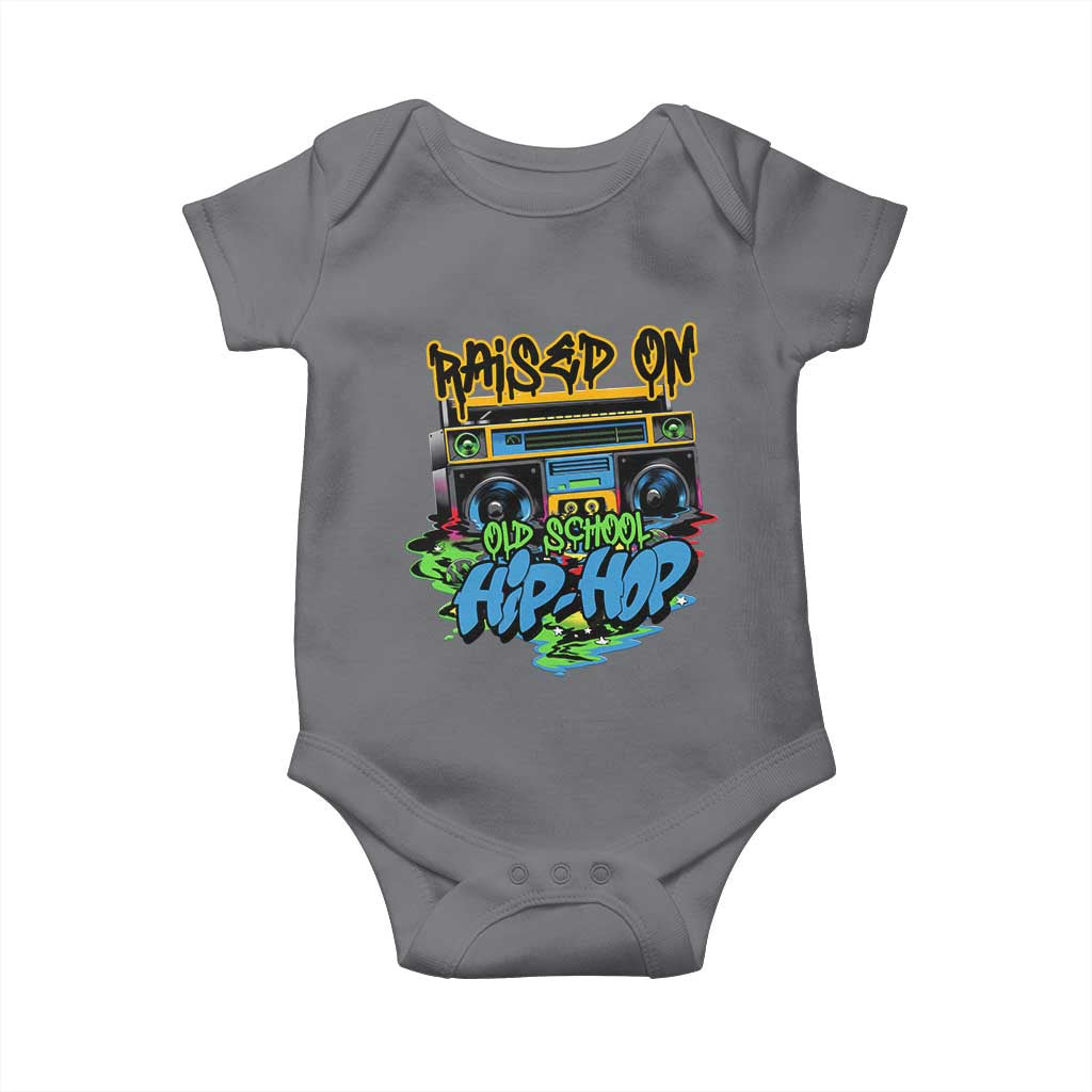 Raised On Old School Hiphop Baby Onesie TS09 Charcoal Print Your Wear