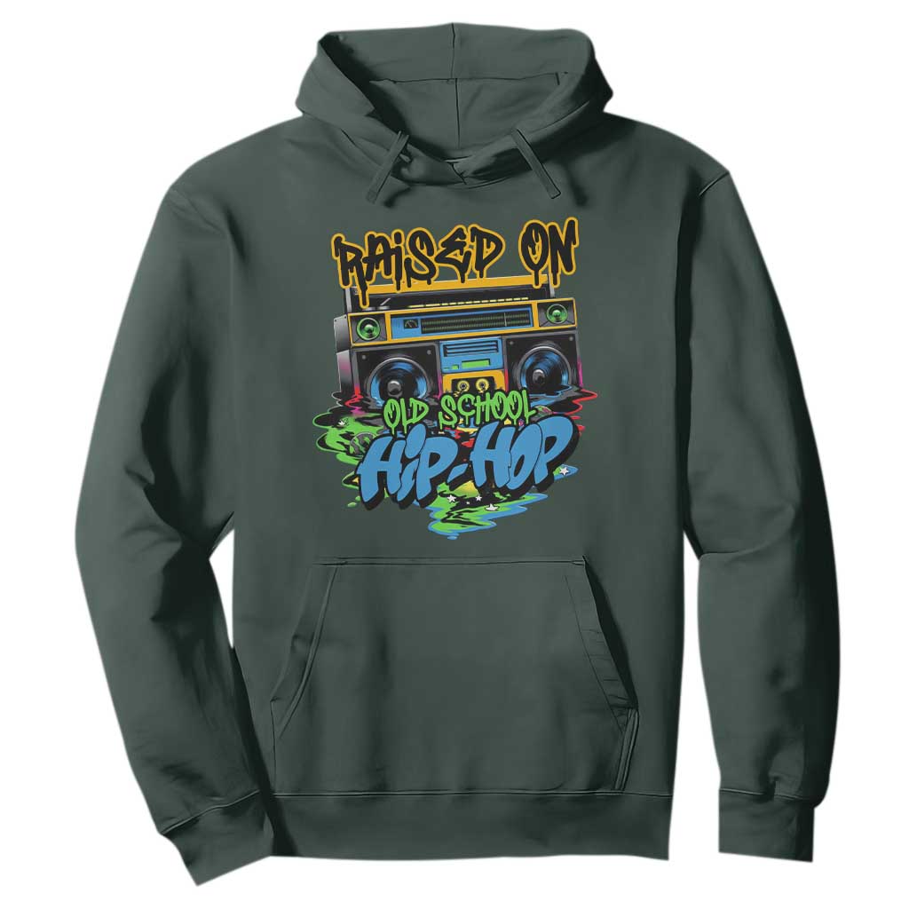 Raised On Old School Hiphop Hoodie TS09 Dark Forest Green Print Your Wear