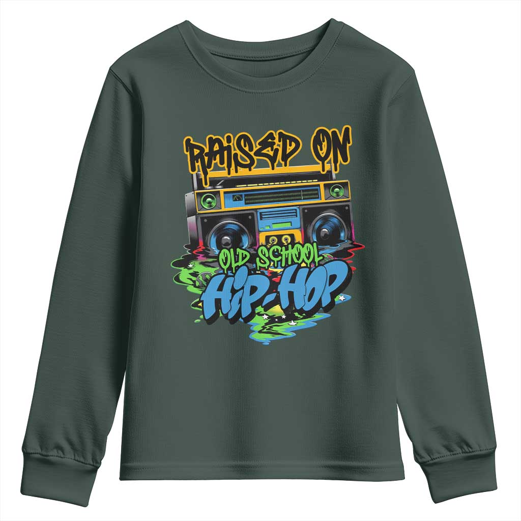 Raised On Old School Hiphop Youth Sweatshirt TS09 Dark Forest Green Print Your Wear