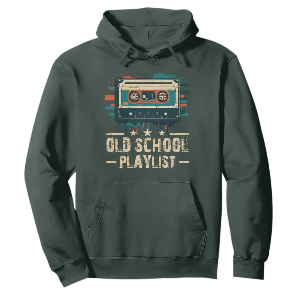 Old School Playlist Hoodie Retro Cassette Hip Hop Lover TS09 Dark Forest Green Print Your Wear