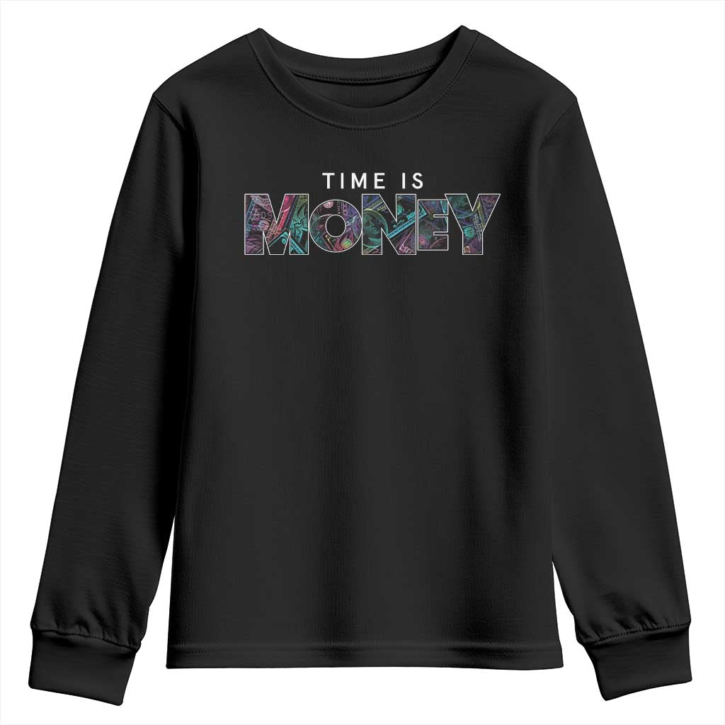 Time Is Money Youth Sweatshirt TS09 Black Print Your Wear