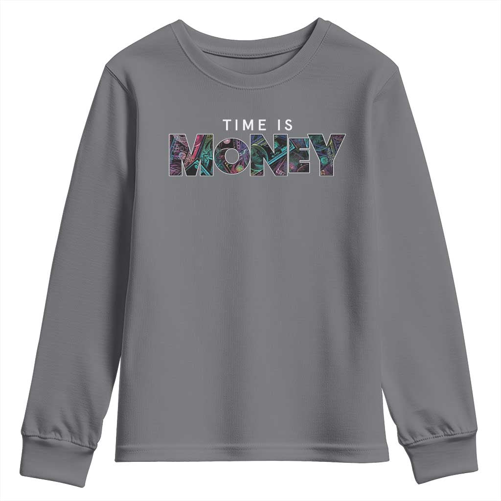 Time Is Money Youth Sweatshirt TS09 Charcoal Print Your Wear