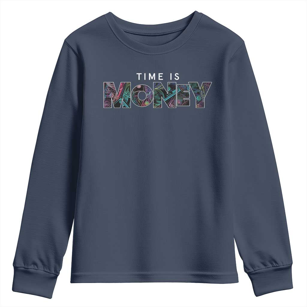Time Is Money Youth Sweatshirt TS09 Navy Print Your Wear