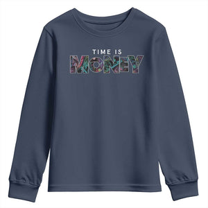 Time Is Money Youth Sweatshirt TS09 Navy Print Your Wear