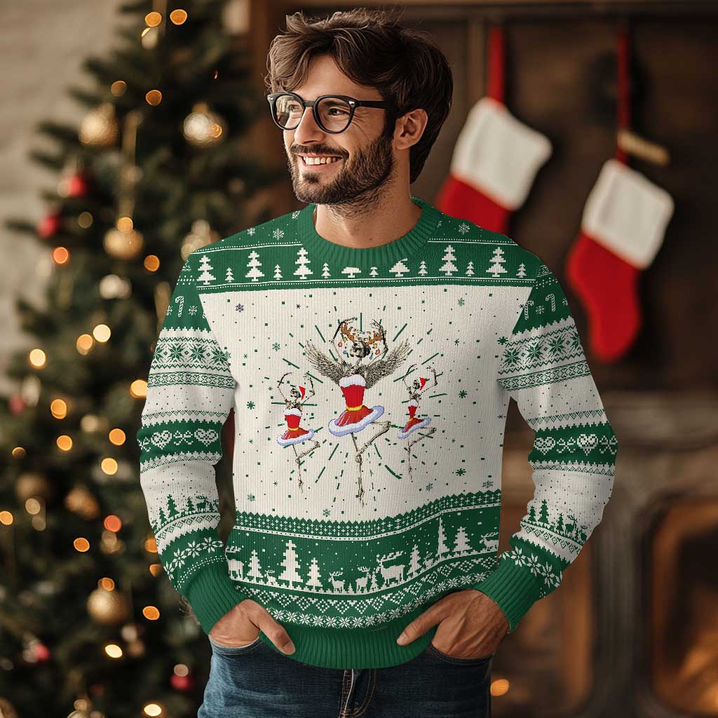 Skeleton Dancing Ballet Xmas Ballerina Ugly Christmas Sweater TS09 Green Print Your Wear