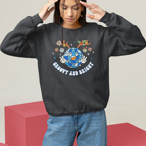 Groovy And Bright Merry Christmas Disco Ball Reindeer Sweatshirt TS09 Black Printyourwear