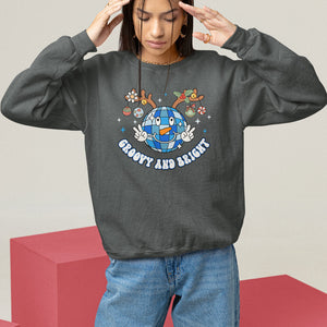 Groovy And Bright Merry Christmas Disco Ball Reindeer Sweatshirt TS09 Dark Heather Printyourwear