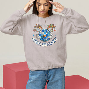 Groovy And Bright Merry Christmas Disco Ball Reindeer Sweatshirt TS09 Ice Gray Printyourwear