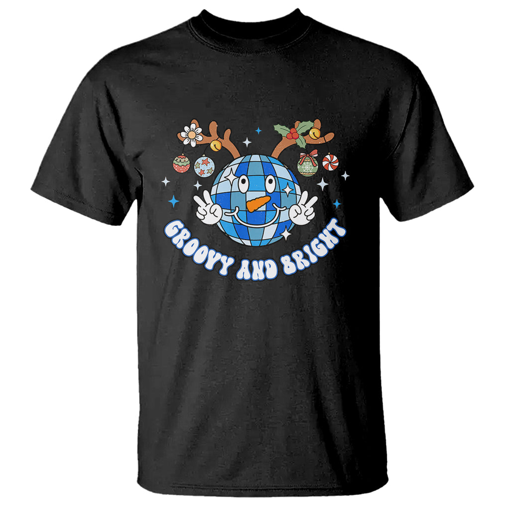 Groovy And Bright Merry Christmas Disco Ball Reindeer T Shirt TS09 Black Printyourwear