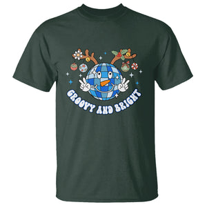 Groovy And Bright Merry Christmas Disco Ball Reindeer T Shirt TS09 Dark Forest Green Printyourwear