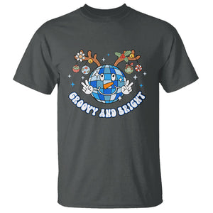 Groovy And Bright Merry Christmas Disco Ball Reindeer T Shirt TS09 Dark Heather Printyourwear