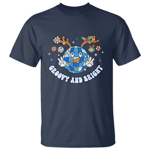 Groovy And Bright Merry Christmas Disco Ball Reindeer T Shirt TS09 Navy Printyourwear