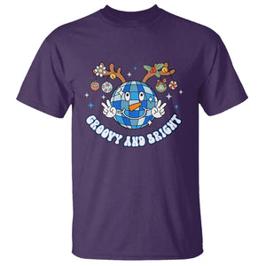 Groovy And Bright Merry Christmas Disco Ball Reindeer T Shirt TS09 Purple Printyourwear