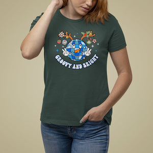 Groovy And Bright Merry Christmas Disco Ball Reindeer T Shirt For Women TS09 Dark Forest Green Printyourwear