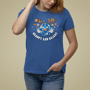 Groovy And Bright Merry Christmas Disco Ball Reindeer T Shirt For Women TS09 Royal Blue Printyourwear