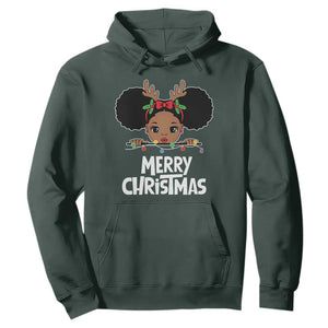 African American Xmas Hoodie Cute Black Girl Kids Merry Christmas TS09 Dark Forest Green Printyourwear