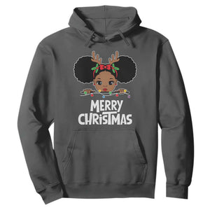 African American Xmas Hoodie Cute Black Girl Kids Merry Christmas TS09 Dark Heather Printyourwear