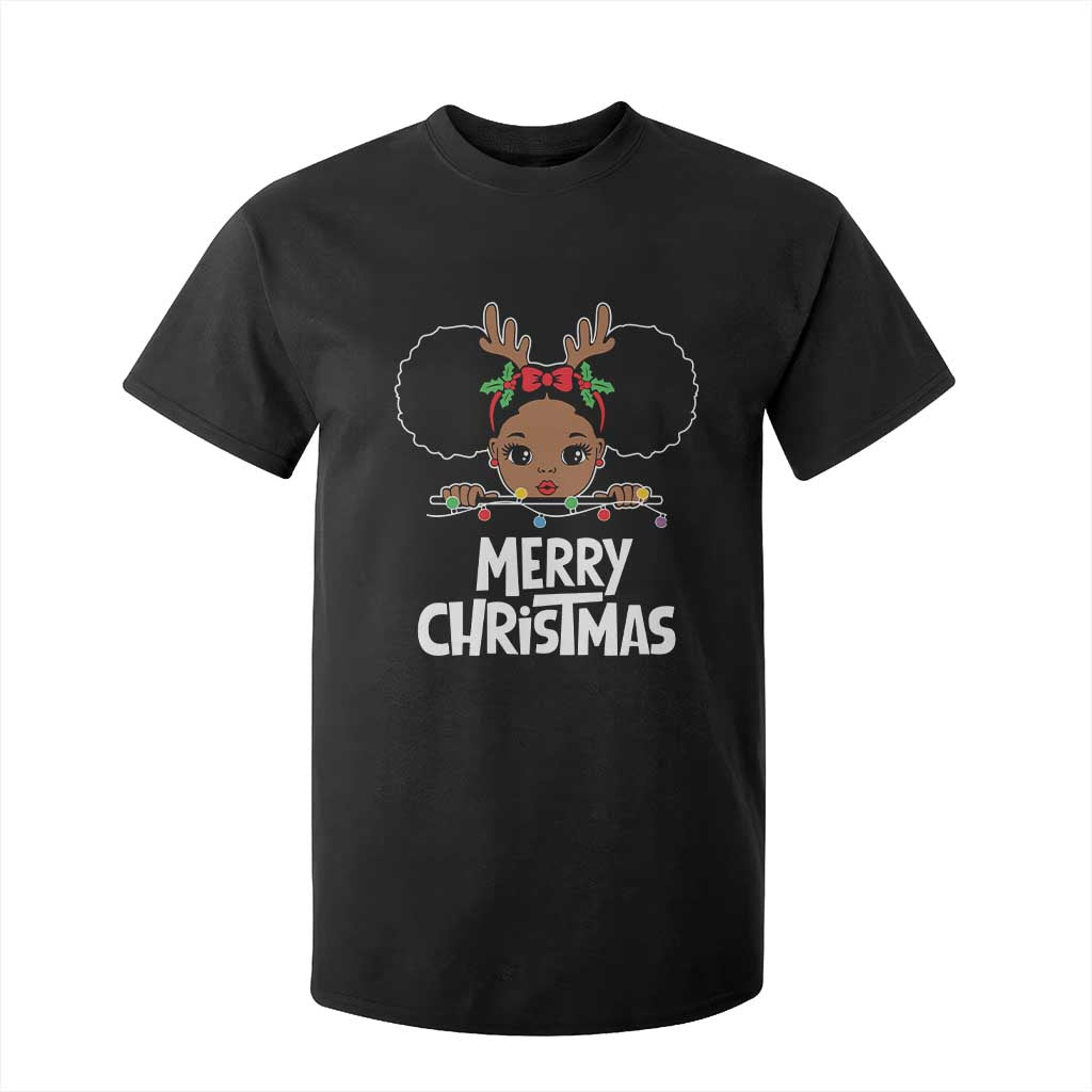 African American Xmas T Shirt For Kid Cute Black Girl Kids Merry Christmas TS09 Black Printyourwear