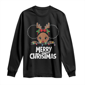 African American Christmas Long Sleeve Shirt Merry Christmas Cute Black Girl Kids TS09 Black Print Your Wear