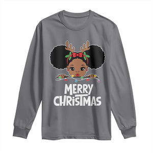 African American Christmas Long Sleeve Shirt Merry Christmas Cute Black Girl Kids TS09 Charcoal Print Your Wear