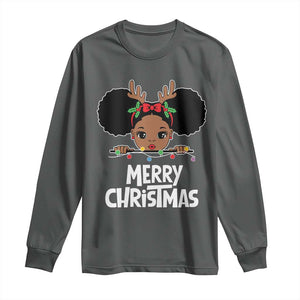 African American Christmas Long Sleeve Shirt Merry Christmas Cute Black Girl Kids TS09 Dark Heather Print Your Wear