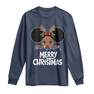 African American Christmas Long Sleeve Shirt Merry Christmas Cute Black Girl Kids TS09 Navy Print Your Wear