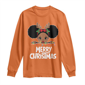 African American Christmas Long Sleeve Shirt Merry Christmas Cute Black Girl Kids TS09 Orange Print Your Wear