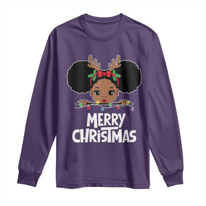 African American Christmas Long Sleeve Shirt Merry Christmas Cute Black Girl Kids TS09 Purple Print Your Wear