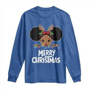 African American Christmas Long Sleeve Shirt Merry Christmas Cute Black Girl Kids TS09 Royal Blue Print Your Wear