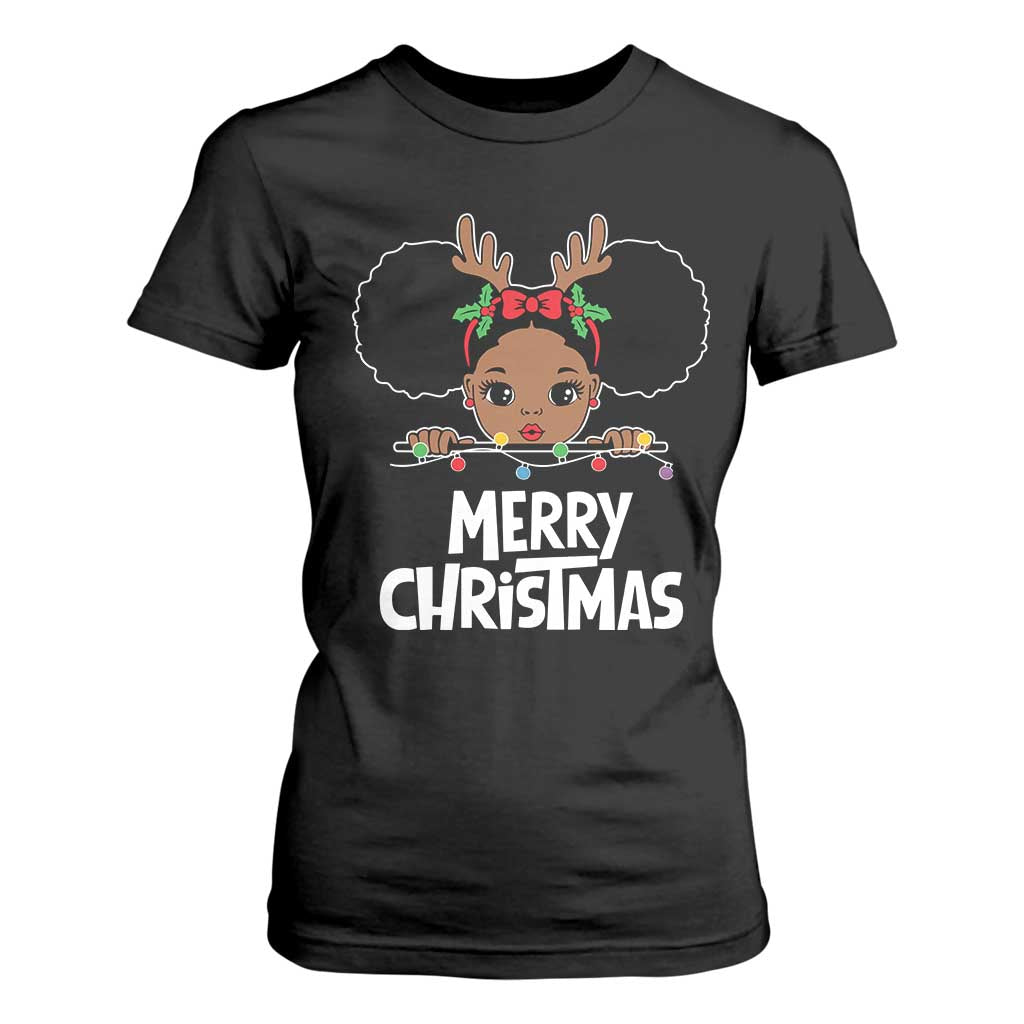 African American Xmas T Shirt For Women Cute Black Girl Kids Merry Christmas TS09 Black Printyourwear