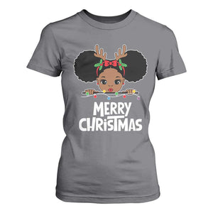 African American Xmas T Shirt For Women Cute Black Girl Kids Merry Christmas TS09 Charcoal Printyourwear