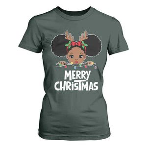 African American Xmas T Shirt For Women Cute Black Girl Kids Merry Christmas TS09 Dark Forest Green Printyourwear