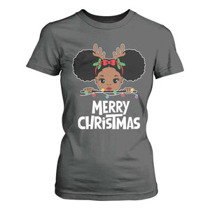 African American Xmas T Shirt For Women Cute Black Girl Kids Merry Christmas TS09 Dark Heather Printyourwear