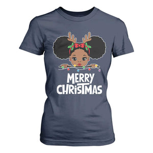 African American Xmas T Shirt For Women Cute Black Girl Kids Merry Christmas TS09 Navy Printyourwear