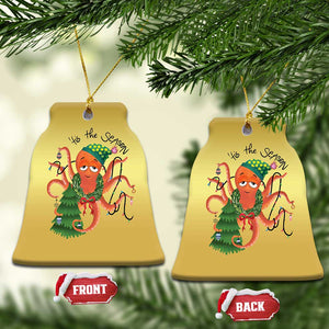 Funny Christmas Tree Octopus Tis The Season Christmas Ornament TS09 Bell Flake Gold Print Your Wear