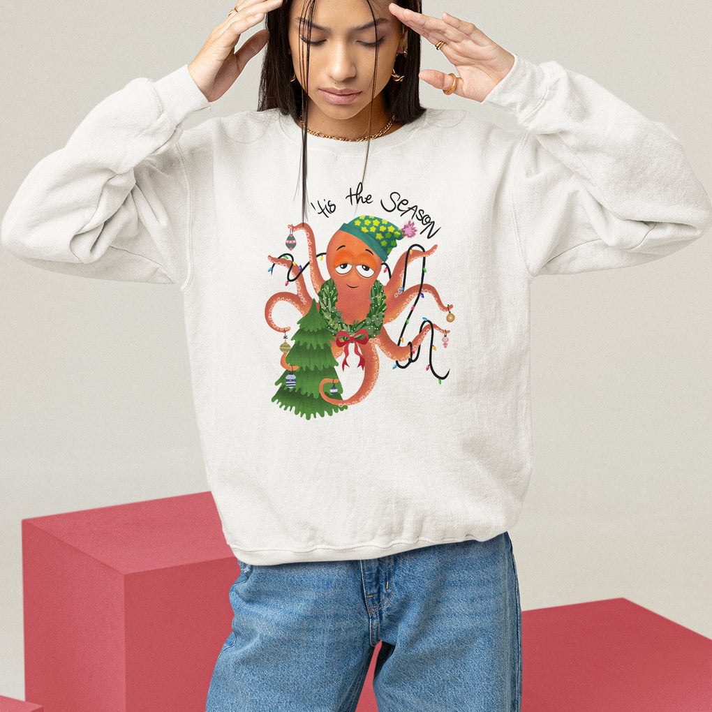 Octopus Tis The Season Christmas Tree Sweatshirt TS09 White Printyourwear