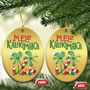 Hawaiian Xmas Christmas Ornament Mele Kalikimaka Santa Climb Palm Tree TS09 Oval Gold Print Your Wear