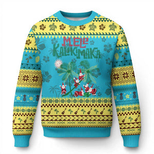 Hawaiian Xmas Ugly Christmas Sweater Mele Kalikimaka Santa Climb Palm Tree TS09 Hawaii Print Your Wear