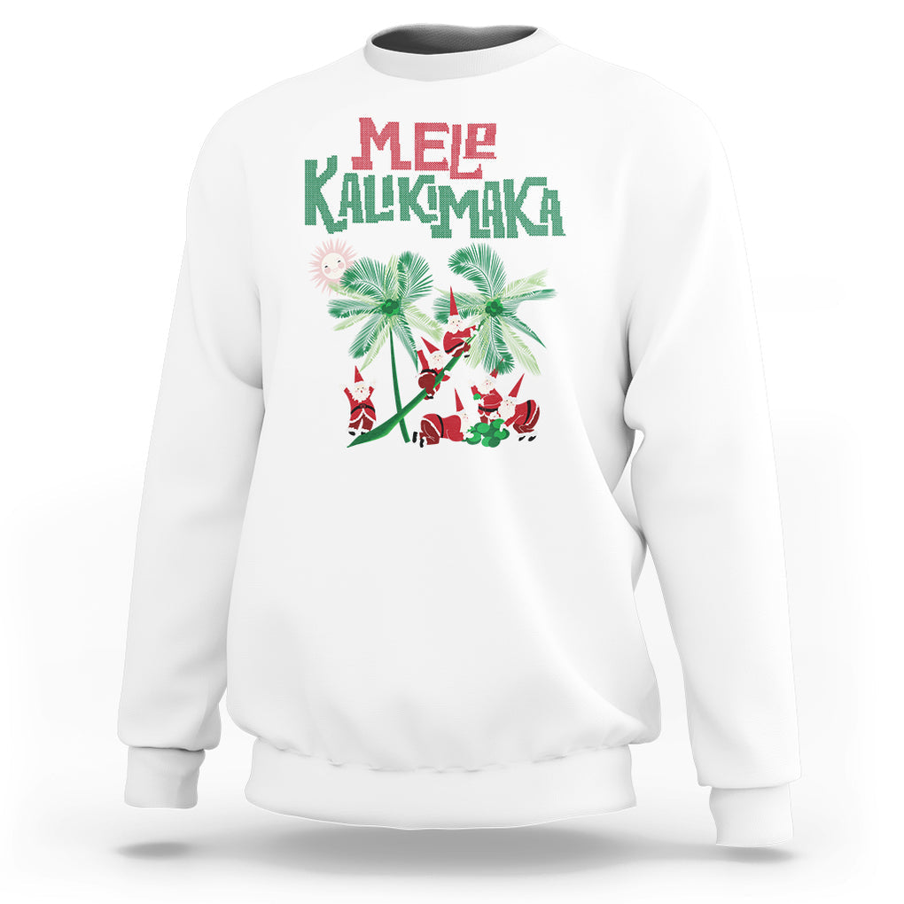 Mele Kalikimaka Santa Climb Palm Tree Hawaiian Christmas Sweatshirt TS09 White Printyourwear