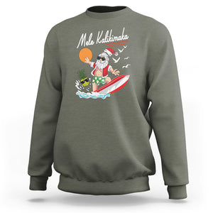 Mele Kalikimaka Surfing Santa Vintage Hawaiian Christmas Sweatshirt TS09 Military Green Printyourwear