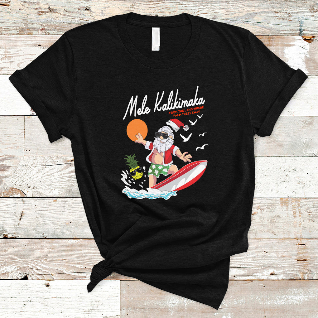 Mele Kalikimaka Surfing Santa Vintage Hawaiian Christmas T Shirt TS09 Black Printyourwear