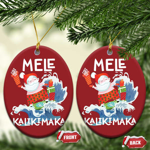 Mele Kalikimaka Christmas Ornament Surfing Cute Santa Hawaiian Christmas TS09 Oval Red Print Your Wear