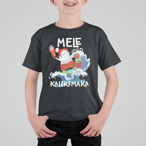 Mele Kalikimaka Surfing Cute Santa Hawaiian Christmas T Shirt For Kid TS09 Black Printyourwear